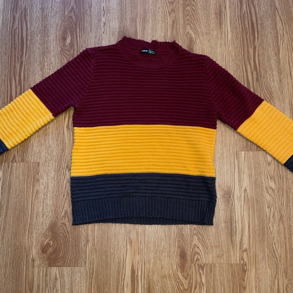SHEIN Burgundy, Mustard, and Black Crewneck Sweater